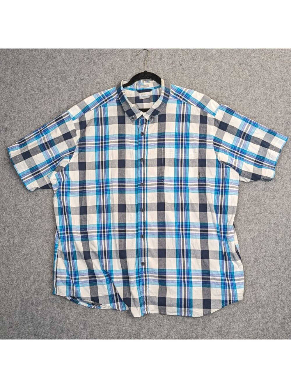 Columbia Mens 4X Plaid Short Sleeve Button-Up Shirt Blue Black White